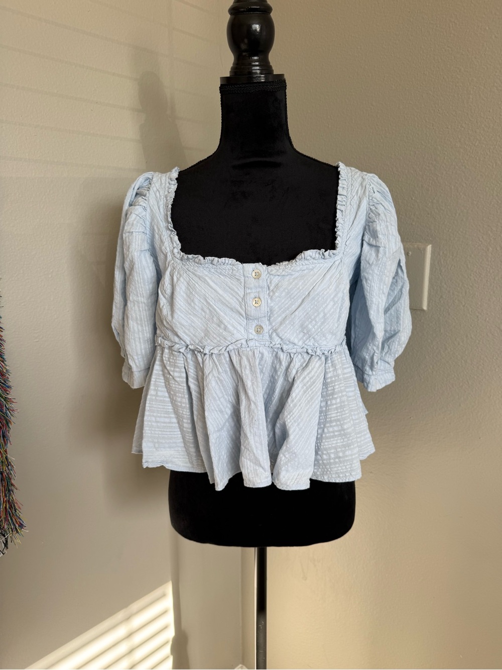 Free People Leave it to Me Square Neck Puff Sleeve Top